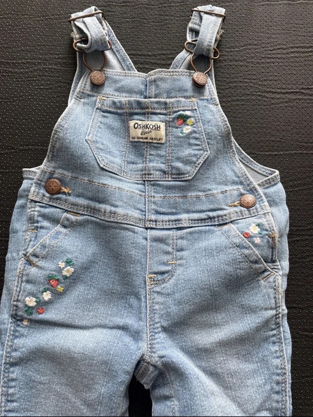 OshKosh B'gosh Light Blue Denim Overalls with Embroidered Flowers